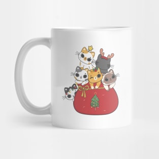 cute funny cats christmas in santa bag cartoon character Mug